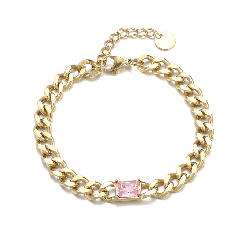 Cuban Link Pink Gem Bracelet