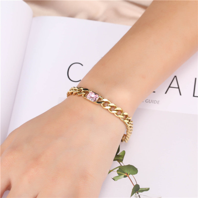 Cuban Link Pink Gem Bracelet