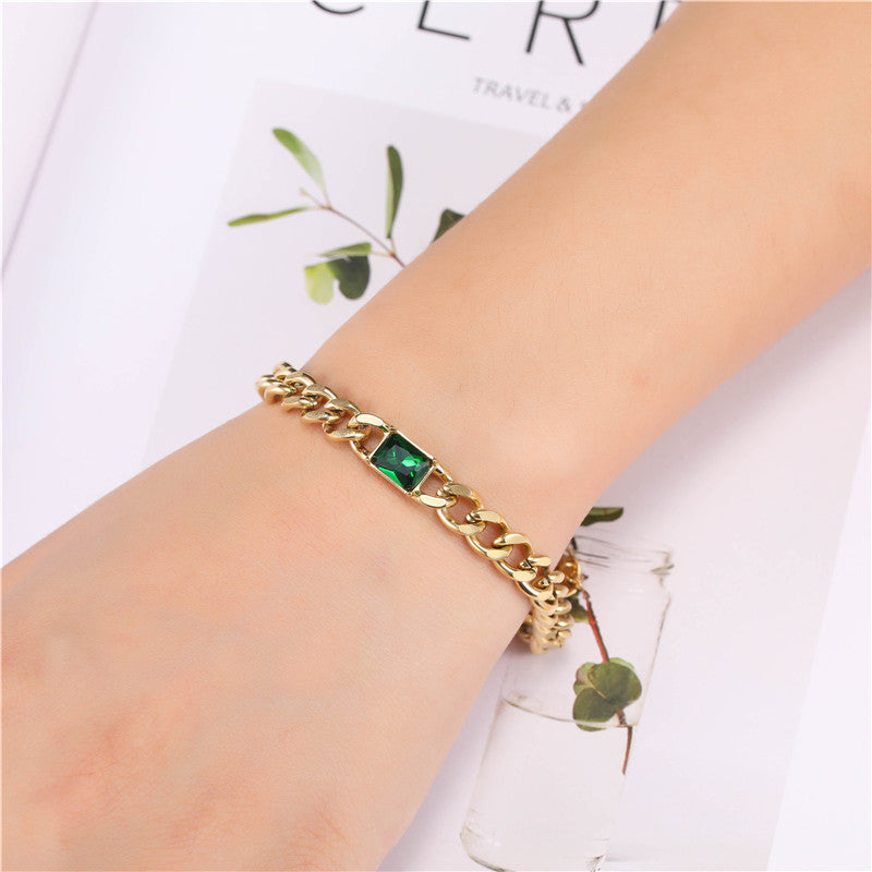 Cuban Link Green Gem Bracelet