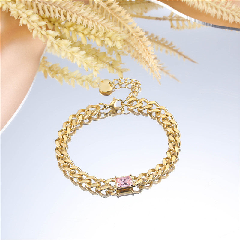 Cuban Link Pink Gem Bracelet