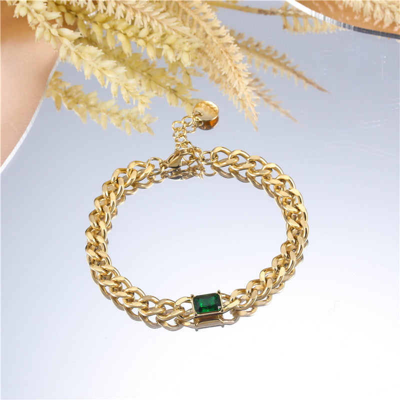 Cuban Link Green Gem Bracelet