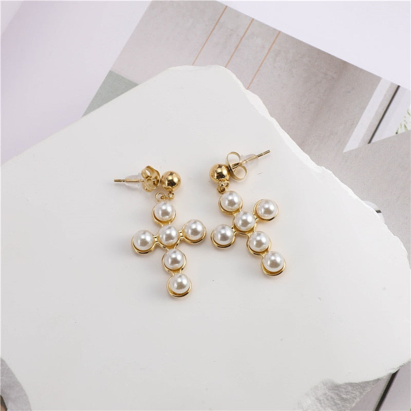 Pearl Cross Earring